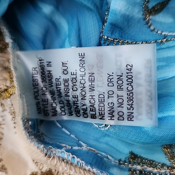 Nygard Blouse Off Shoulder Blue Tan White Gold Sequins Off Shoulder Peasant Sz L - Picture 7 of 13